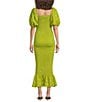 Never Fully Dressed Jojo Bardot Neck Short Puff Sleeves Smocked Midi Fitted Dress, Color:Olive Green - Image 2