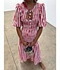 Never Fully Dressed Nara Stripe Print Crew Neck Short Puff Sleeves Maxi Dress, Color:Red - Image 4