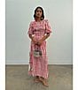 Never Fully Dressed Nara Stripe Print Crew Neck Short Puff Sleeves Maxi Dress, Color:Red - Image 5