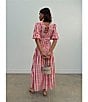 Never Fully Dressed Nara Stripe Print Crew Neck Short Puff Sleeves Maxi Dress, Color:Red - Image 6