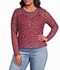Never Fully Dressed Plus Size Burgundy Deer Printed Round Neck Long Sleeve Mesh Top - Image 1
