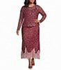 Never Fully Dressed Plus Size Burgundy Deer Printed Round Neck Long Sleeve Mesh Coordinating Top - Image 3