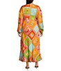 Never Fully Dressed Plus Size Emma Soller Multicolored Print V-Neck Long Sleeve Maxi Dress, Color:Multi - Image 2