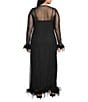 Never Fully Dressed Plus Size Round Neck Long Sleeve Feather Trim Mesh Maxi Dress - Image 2