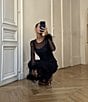 Never Fully Dressed Plus Size Round Neck Long Sleeve Feather Trim Mesh Maxi Dress - Image 6