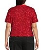 Never Fully Dressed Plus Size Sequin Crew Neck Short Sleeve Top, Color:Red - Image 2