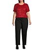 Never Fully Dressed Plus Size Sequin Crew Neck Short Sleeve Top, Color:Red - Image 3