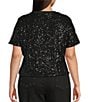Never Fully Dressed Plus Size Sequin Crew Neck Short Sleeve Top, Color:Black - Image 2