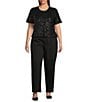 Never Fully Dressed Plus Size Sequin Crew Neck Short Sleeve Top, Color:Black - Image 3