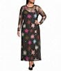 Never Fully Dressed Plus Size Star Soho Printed Mesh Round Neck Long Sleeve Midi Dress - Image 1