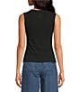 Never Fully Dressed Ribbed Knit Crew Neck Sleeveless Studded Button Front Tank, Color:Black - Image 2