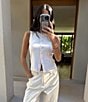 Never Fully Dressed Ribbed Knit Crew Neck Sleeveless Studded Button Front Tank, Color:Cream - Image 5