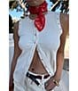 Never Fully Dressed Ribbed Knit Crew Neck Sleeveless Studded Button Front Tank, Color:Cream - Image 7