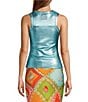 Never Fully Dressed Ribbed Metallic Crew Neck Sleeveless Tank Top, Color:Blue - Image 2
