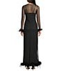 Never Fully Dressed Round Neck Long Sleeve Feather Trim Mesh Maxi Dress - Image 2