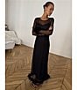 Never Fully Dressed Round Neck Long Sleeve Feather Trim Mesh Maxi Dress - Image 4