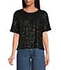 Never Fully Dressed Sequin Crew Neck Short Sleeve Top, Color:Black - Image 1