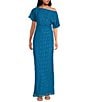 Never Fully Dressed Tilly Plisse Gold Foil Fleck Print One Shoulder Neck Short Sleeve Maxi Dress, Color:Blue - Image 1