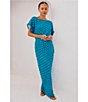 Never Fully Dressed Tilly Plisse Gold Foil Fleck Print One Shoulder Neck Short Sleeve Maxi Dress, Color:Blue - Image 4