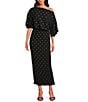 Never Fully Dressed Tilly Plisse Gold Fleck Print One Shoulder Neck Short Sleeve Maxi Dress, Color:Black - Image 1