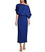 Never Fully Dressed Tilly Plisse Silver Fleck Print One Shoulder Neck Short Sleeve Midi Dress, Color:Blue - Image 1