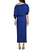 Never Fully Dressed Tilly Plisse Silver Fleck Print One Shoulder Neck Short Sleeve Midi Dress, Color:Blue - Image 2