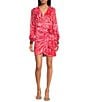 Never Fully Dressed Vienna Valentine Printed V Neck Long Sleeve Mini Wrap Dress, Color:Pink - Image 1