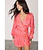 Never Fully Dressed Vienna Valentine Printed V Neck Long Sleeve Mini Wrap Dress, Color:Pink - Image 4