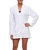 Color:White - Image 1 - NEXT by Athena Good Karma French Terry Solid Long Sleeve Hooded Front Zip Swim Cover-Up