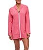 Color:Pink Lemon - Image 1 - NEXT by Athena Good Karma French Terry Solid Long Sleeve Hooded Front Zip Swim Cover-Up