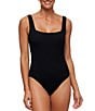 Color:Black - Image 1 - Next by Athena Good Karma Great Shape Solid Crinkle Textured Square Neck One Piece Swimsuit