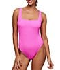 Color:Candy - Image 1 - Next by Athena Good Karma Great Shape Solid Crinkle Textured Square Neck One Piece Swimsuit
