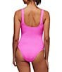Color:Candy - Image 2 - Next by Athena Good Karma Great Shape Solid Crinkle Textured Square Neck One Piece Swimsuit