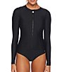 Color:Black - Image 1 - Next by Athena Good Karma Malibu Long Sleeve Zip Up One-Piece Swimsuit