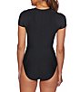 Color:Black - Image 2 - Next by Athena Good Karma Malibu Short Sleeve Zip Up One-Piece Swimsuit