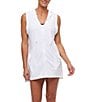 Color:White - Image 1 - NEXT by Athena Good Karma Solid Hooded Neck Sleeveless Front Zip Tunic Swim Cover-Up