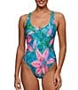 Color:Multi - Image 1 - NEXT by Athena Half Moon Bay Tropical Hibiscus Scoop Neck Tank One Piece Swimsuit