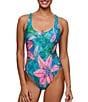 Color:Multi - Image 4 - NEXT by Athena Half Moon Bay Tropical Hibiscus Scoop Neck Tank One Piece Swimsuit