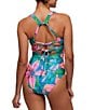 Color:Multi - Image 6 - NEXT by Athena Half Moon Bay Tropical Hibiscus Scoop Neck Tank One Piece Swimsuit