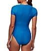 Color:Multi - Image 2 - NEXT by Athena Hampton Stripe Malibu Crew Neck Short Sleeve Scuba Inspired One Piece Swimsuit