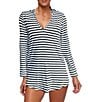 Color:Black - Image 1 - Next by Athena Sail Away Stripe Hooded Swim Cover-Up Tunic