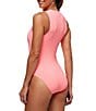 Color:Neon Sorbe - Image 2 - NEXT by Athena Scuba Rib Solid High Neck Front Zip Tank One Piece Swimsuit