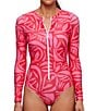 Color:Pink Lemon - Image 1 - Next by Athena Tiki Bar Printed Front Zip Long Sleeve One Piece Swimsuit