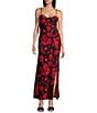 Next Up Adjustable Spaghetti Strap Sweetheart Rosette Floral Dress, Color:Red - Image 1