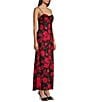 Next Up Adjustable Spaghetti Strap Sweetheart Rosette Floral Dress, Color:Red - Image 3
