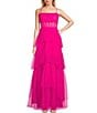 Color:Neon Fuchsia - Image 1 - Corset Illusion Waist Tiered Long Dress