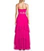 Color:Neon Fuchsia - Image 2 - Corset Illusion Waist Tiered Long Dress