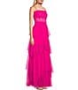 Color:Neon Fuchsia - Image 3 - Corset Illusion Waist Tiered Long Dress