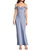 Next Up Cowl Neck Off The Shoulder Spaghetti Strap Front Slit Dress, Color:Slate Blue - Image 1