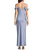 Next Up Cowl Neck Off The Shoulder Spaghetti Strap Front Slit Dress, Color:Slate Blue - Image 2